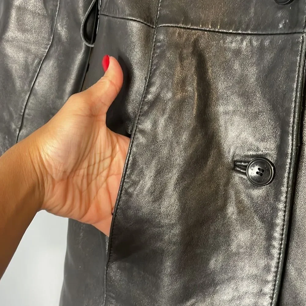 Dana Buchman Women’s Black Leather Jacket Size S - Picture 3 of 6